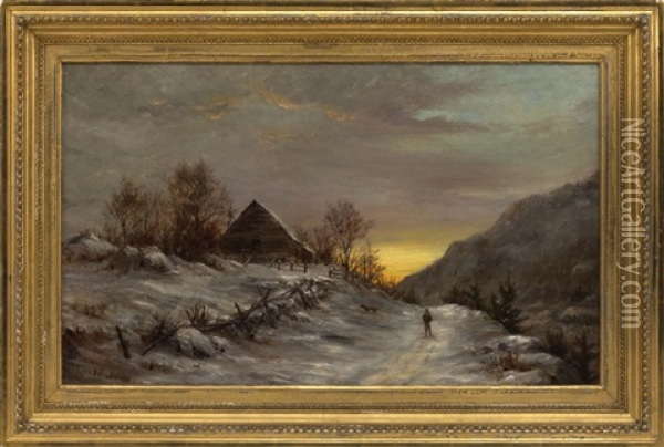 Hunter In A Winter Landscape Oil Painting - Kate White Newhall