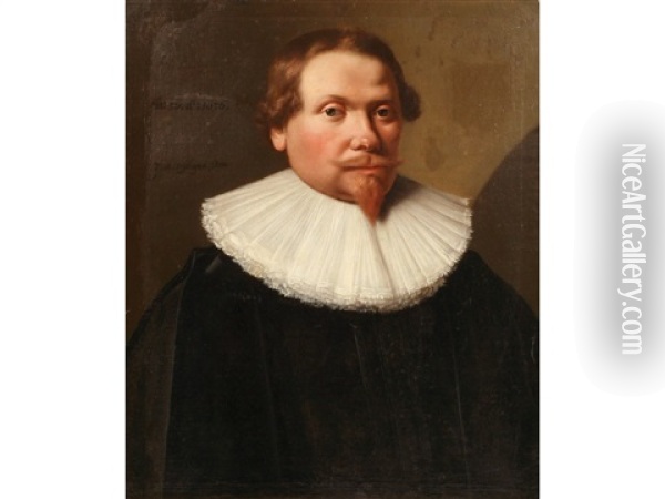 Portrait Of A Gentleman Wearing A White Lace Collar Oil Painting - Jan Van Teylingen