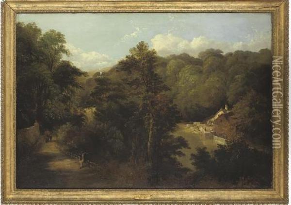 View Of The Old Mill, And Prebend's Bridge, Durham Oil Painting - Thomas Miles Richardson