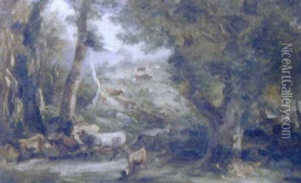 Paysage Au Troupeau Oil Painting - Charles Francois Daubigny
