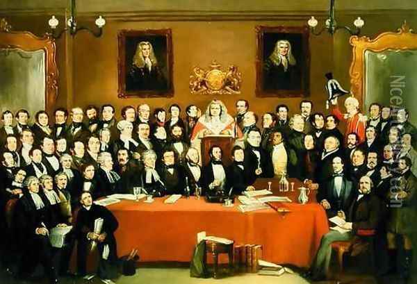 The Judge And Jury Society In The Cider Cellar Oil Painting - Archibald Henning