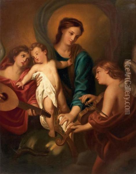 La Vierge A L'enfant Entre Deux Anges Musiciens Oil Painting - Sir Anthony Van Dyck
