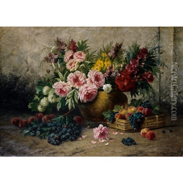 Vase De Fleurs Et Fruits Oil Painting - Max Carlier