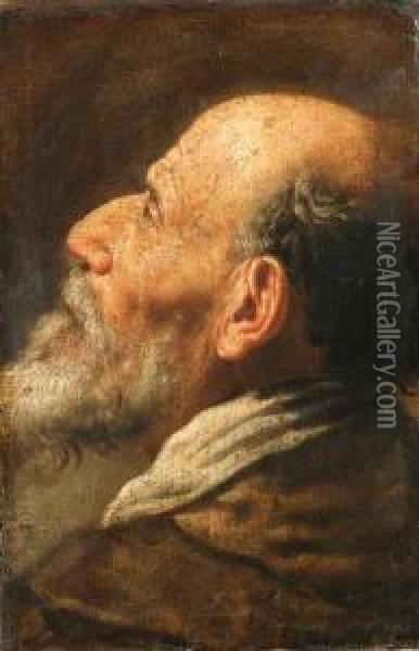The Head Of A Bearded Man, A Fragment (?) Oil Painting - Domenico Fetti