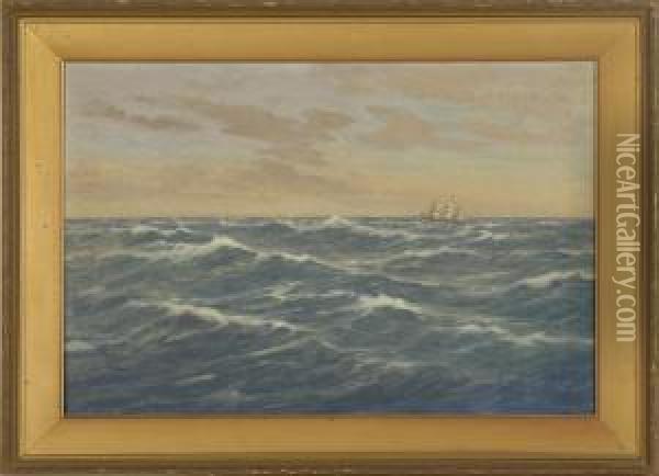 Seascape With Distant Vessel Oil Painting - C. Myron Clark