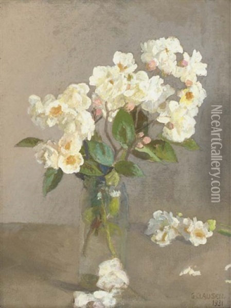 Little White Roses Oil Painting - Sir George Clausen
