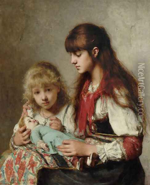 Sisters Oil Painting - Alexei Alexeivich Harlamoff