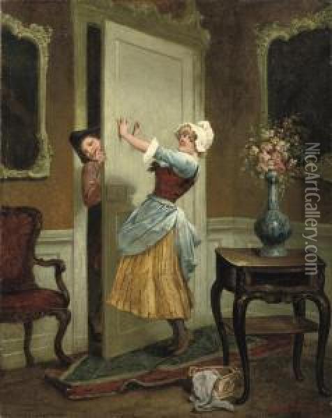 Teasing The Maid Oil Painting - Adriaan Van Doorn