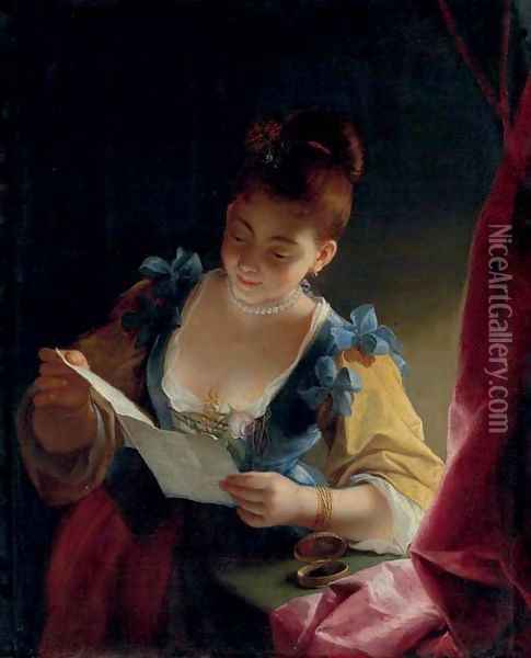 A young lady reading Oil Painting - Jean Raoux