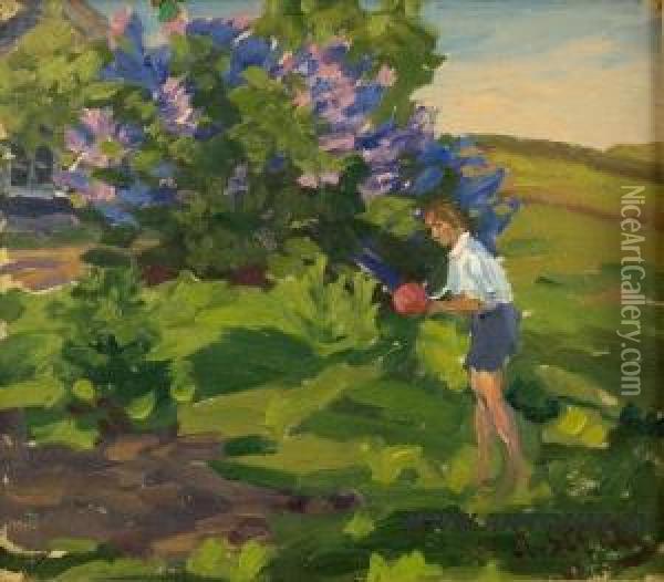 By The Lilac Tree Oil Painting - Aleksandrs Strals