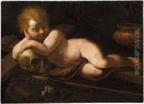 Vanitas Con Gesu Bambino E I Simboli Della Passione Oil Painting - Luigi Miradori Il Genovesino
