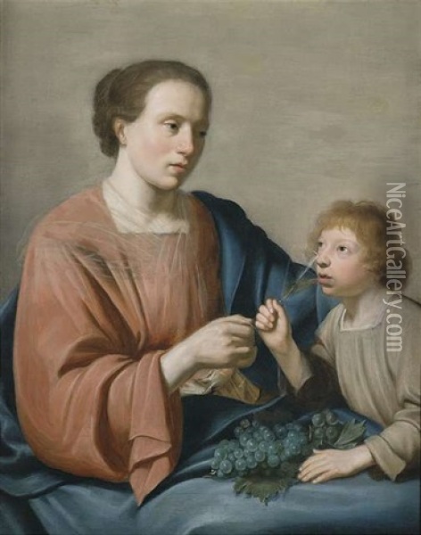 Allegorie Des Geschmacks. Ein Junge Trinkt Aus Einem Glas Wein, Das Seine Mutter Ihm Reicht Oil Painting - Pieter Fransz de Grebber