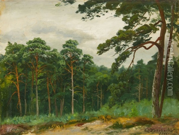 A Wooded Landscape Oil Painting - Carl Ludwig Fahrbach