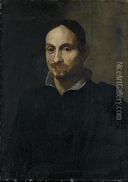 Portrait Of A Man, Bust-length, Wearing A Black Costume And White Linen Collar Oil Painting - Alessandro Tiarini