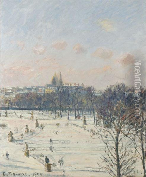 Le Jardin Des Tuileries, Effet De Neige Oil Painting - Camille Pissarro
