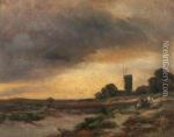 Paysage A La Charette Et Au Moulin Oil Painting - Georges Michel