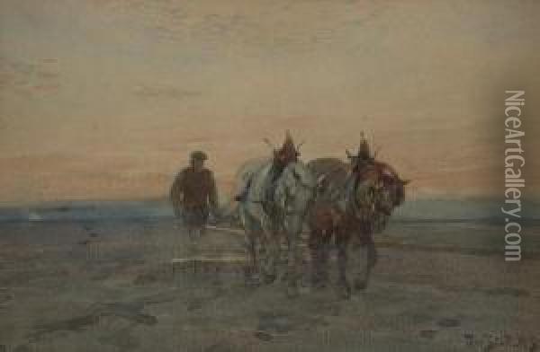Ploughing, Evening Oil Painting - Tom Scott