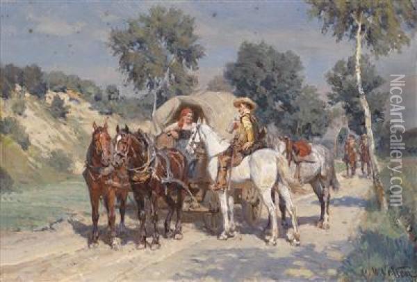 Encounter On The Country Road Oil Painting - Wilhelm Velten