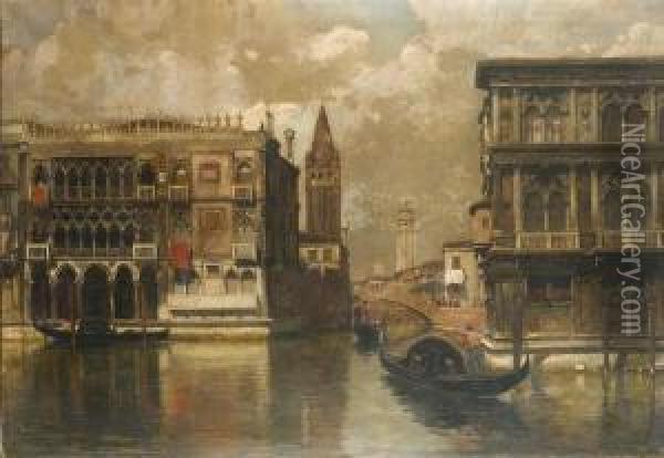 Veduta Di Venezia Con Gondole Oil Painting - Emanuele Brugnoli