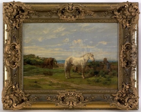 Landscape With A Horse And Boy Oil Painting - Alfred Robert Quinton