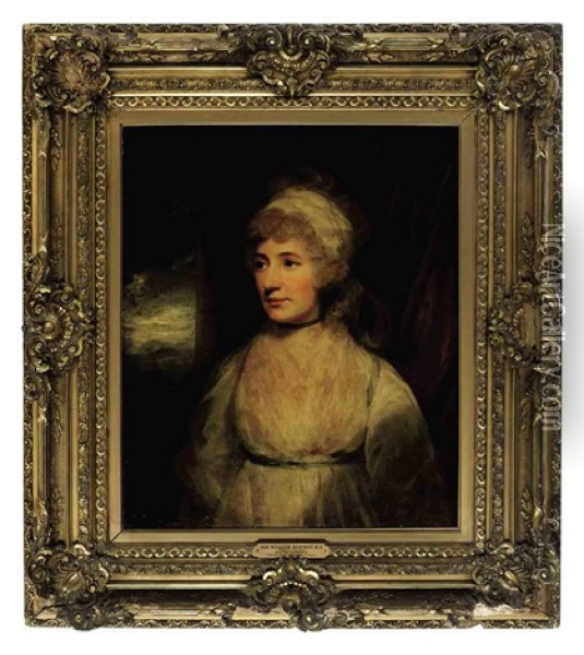 Portrait Of Mrs Humphrey, Wearing A White Dress Oil Painting - Sir William Beechey