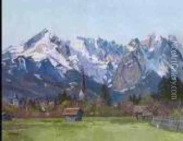 Partenkirchen Mit Blick Auf Alp- Und Zugspitze Oil Painting - Carl Reiser