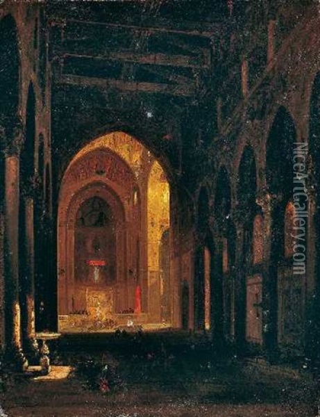 Kircheninterieur - In Der Kathedrale Von Monreale, Palermo Oil Painting - Friedrich August Elsasser