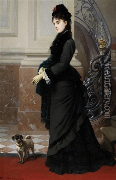 Une Femme Elegante Avec Chien Oil Painting - Antoine Jean Etienne (Tony) Faivre