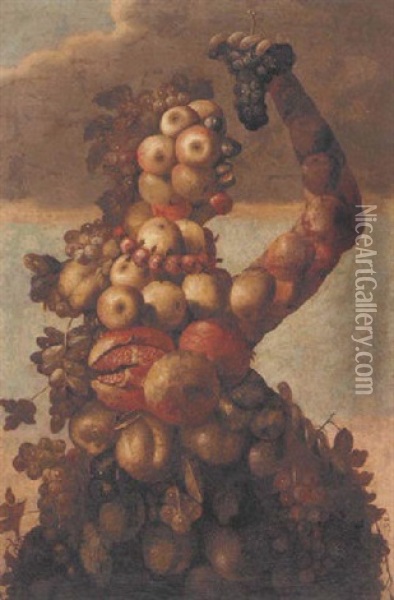 An Anthropomorphic Figure Of Autumn Oil Painting - Giuseppe Arcimboldo