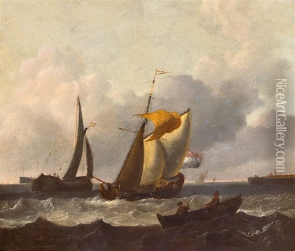 Ein Staatsschiff Kreuzt Eine Kuff Vor Der Kuste Oil Painting - Ludolf Backhuysen the Elder