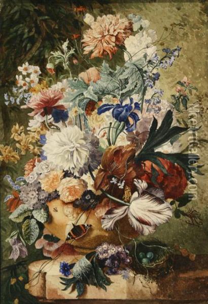 Still Life With Flowers In An Urn Oil Painting - Jan Van Huysum