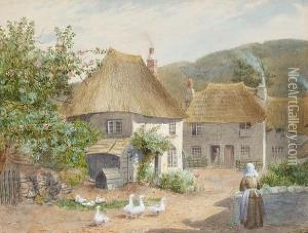 Geese In A Farmyard Oil Painting - Marian Emma Chase