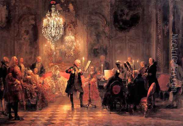 The Flute Concert Oil Painting - Adolph von Menzel