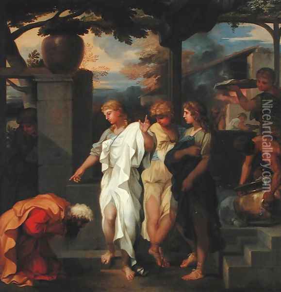 Abraham and the Three Angels Oil Painting - Sebastien Bourdon