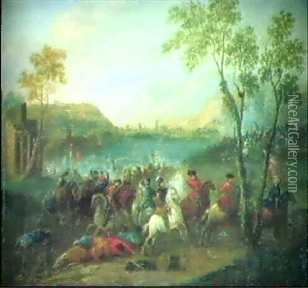 Schlachtgemalde Turken Vor Wien Oil Painting - Jan van Huchtenburg