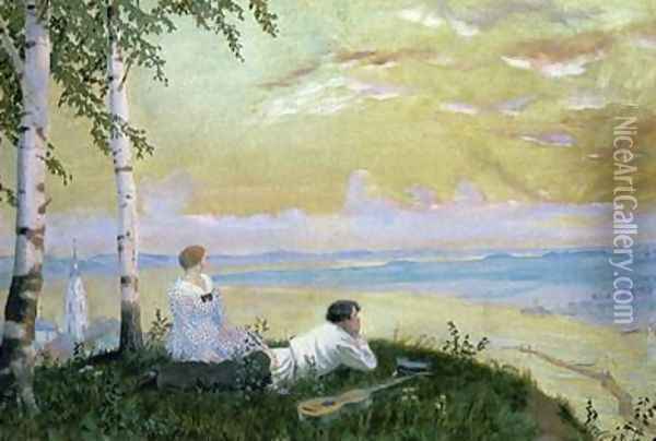 On the Volga Oil Painting - Boris Kustodiev
