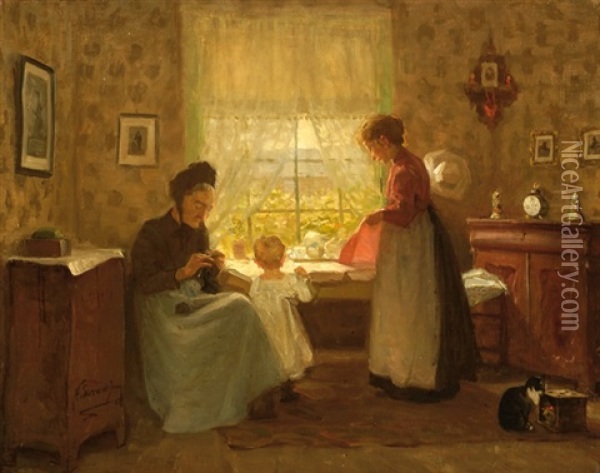 Three Generations Of Women In An Interior Oil Painting - Jacobus Frederik Sterre De Jong