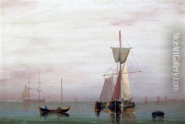Shipping On A Calm Sea (pair) Oil Painting - Henry Redmore