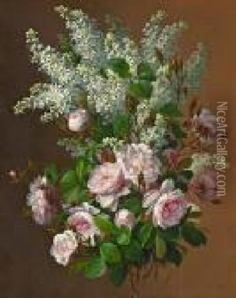 Still Life With Roses And Lilacs Oil Painting - Raoul Maucherat de Longpre
