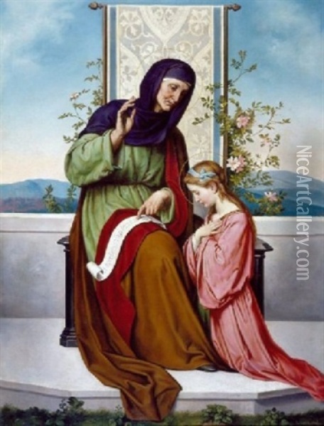 The Education Of The Virgin Oil Painting - Jules Joseph Lefebvre