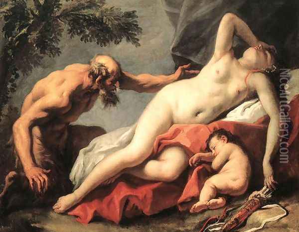 Venus and Satyr 1720s Oil Painting - Sebastiano Ricci