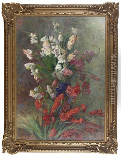 Prachtvolles Stilleben Mit Gladiolen Oil Painting - Ferdinand d' Huart
