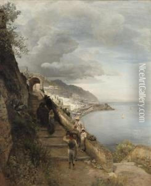 The Entrance Of A Convent At The Gulf Of Sorrento Oil Painting - Oswald Achenbach