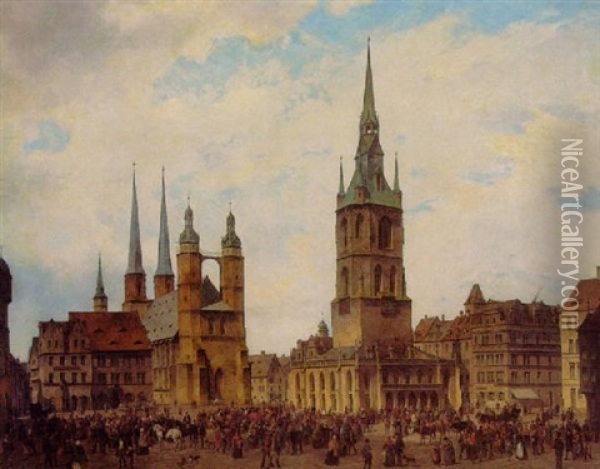 Der Marktplatz Von Halle An Der Saale Oil Painting - Karl Wurbs
