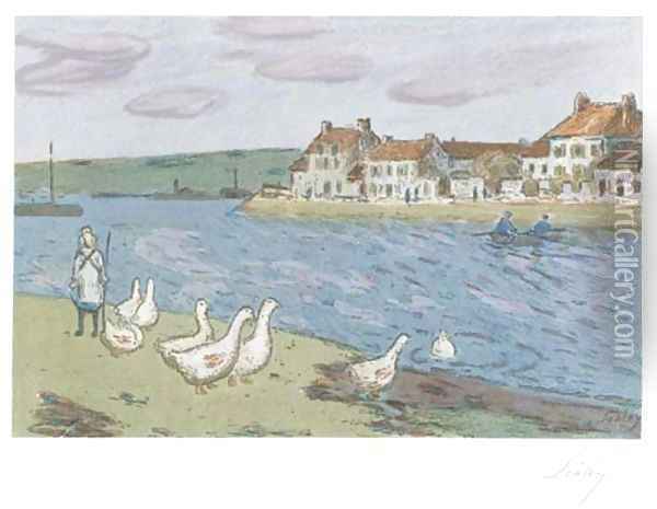 Bords de Riviere, ou Les Oies Oil Painting - Alfred Sisley
