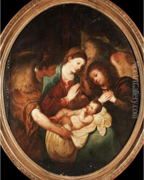 The Madonna And Child With Two Angels Oil Painting - Tiziano Vecellio (Titian)