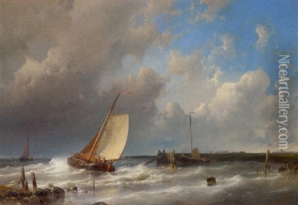Vessels Off The Coast In A Stiff Breeze Oil Painting - Abraham Hulk the Elder