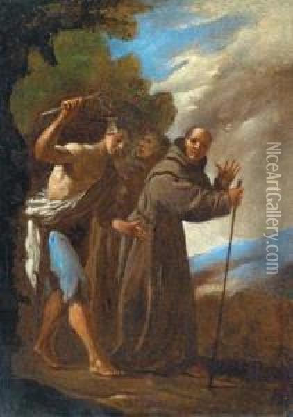 Due Monaci Inseguiti Da Un Malvivente Armato Di Flagello Oil Painting - Agostino Beltrano