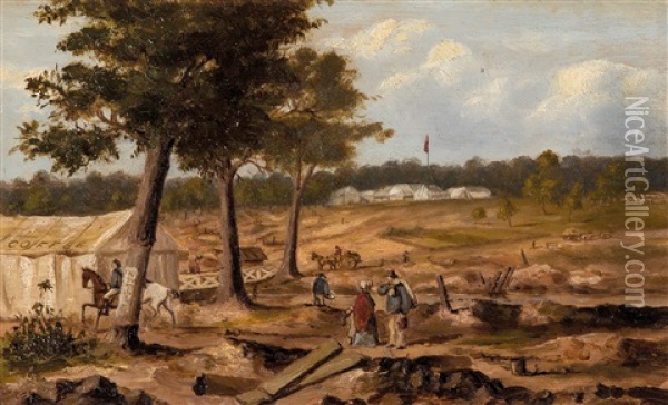 Government Camp From Across The Creek, Creswick Oil Painting - Samuel Thomas Gill