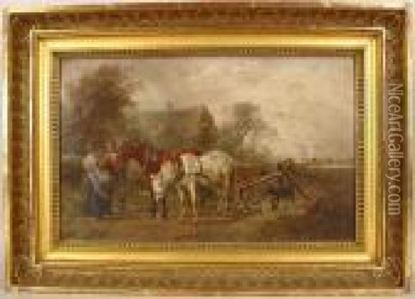 Couple Andhorse Team Oil Painting - Ludwig Hartmann